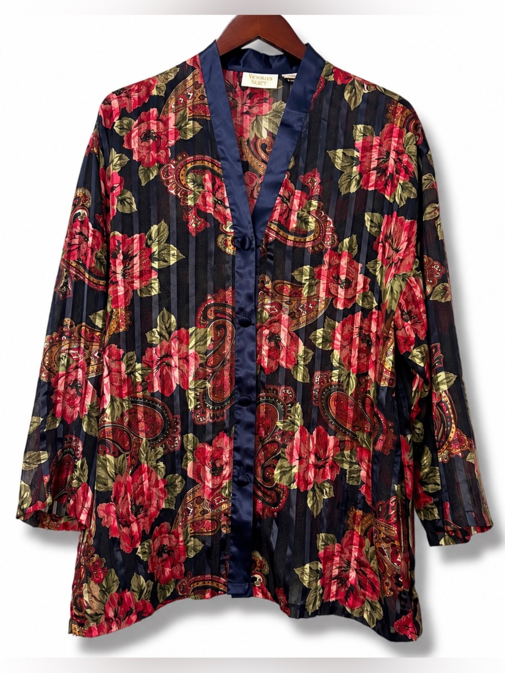 Vintage Victoria’s Secret Floral Paisley Sheer Blouse L 90s Satin